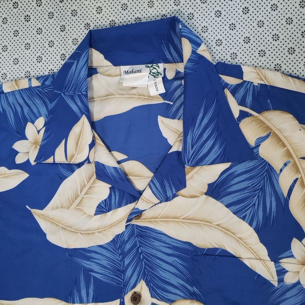 Makani Hawaii Mens 3XL Blue Tropical Floral Button Down Hawaiian Shirt
